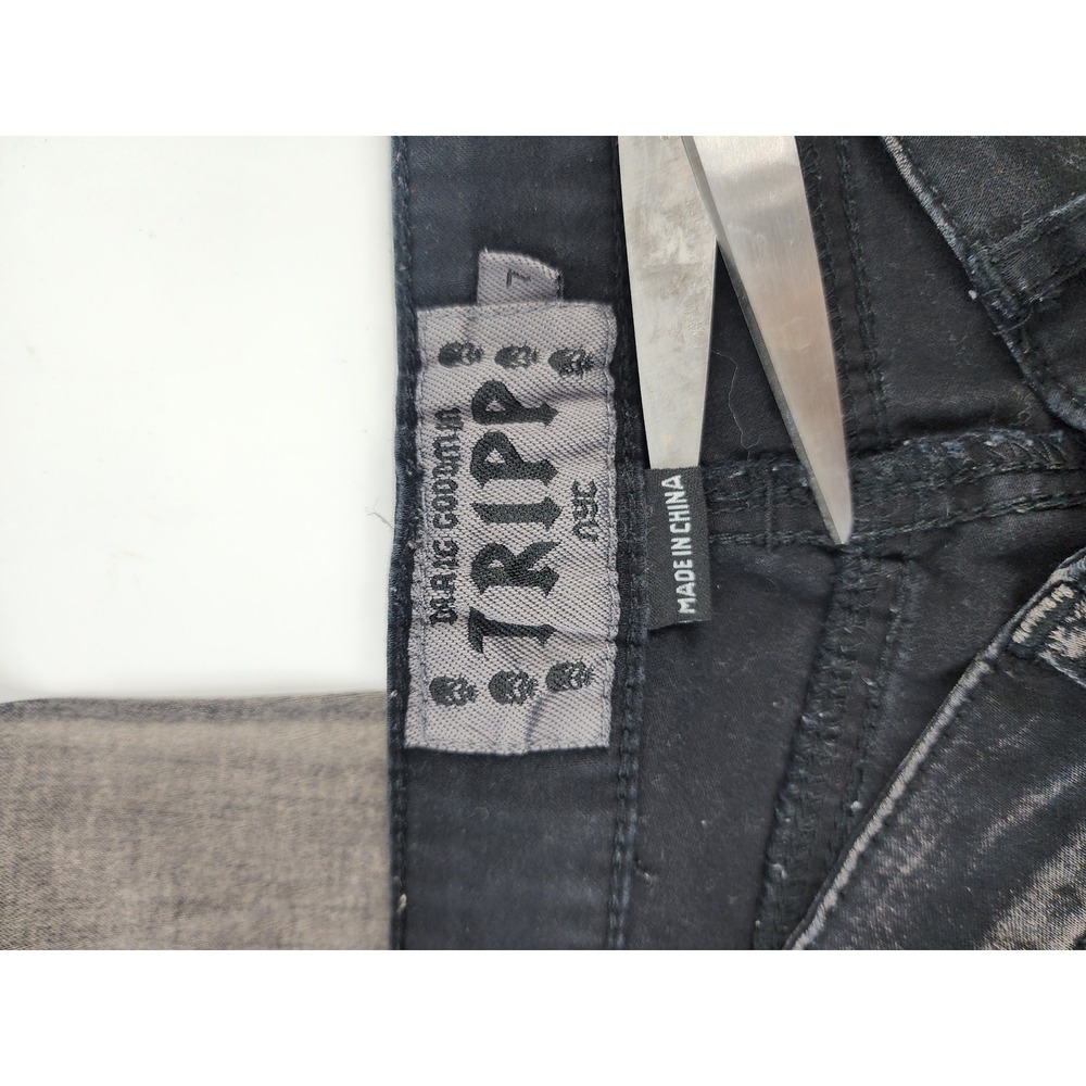 Tripp NYC Acid Wash Skinny Jeans Skull Hardware Bleach Effect Grey Black 7 - Picture 4 of 11